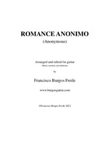 Romance Anonimo for guitar. Music notation and tablature